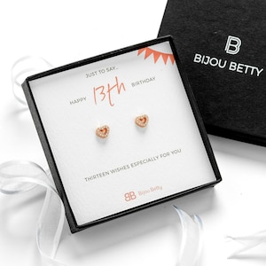Herz Ohrstecker, Geschenk zum 13.Geburtstag für Tochter, Schwester, Nichte, Freund - Zierlicher Schmuck, Schmuck zum 13.Geburtstag