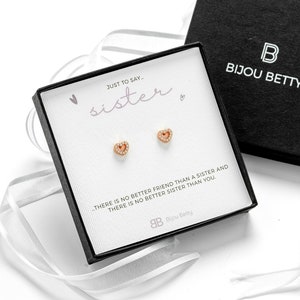 Sterling Silver Heart Earrings Sister Gift Birthday Christmas