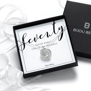 70th Birthday Sterling Silver 7 Rings Necklace