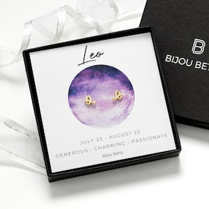 Leo Zodiac Gold Plated Sterling Silver Earrings – Birthday Gift for Daughter, Sister, or Friend