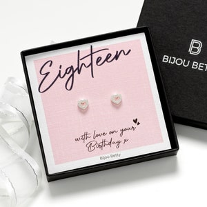 18th Birthday Earrings Sterling Silver Heart CZ Gift Keepsake Jewellery for Daughter Sister Friend Niece Granddaughter