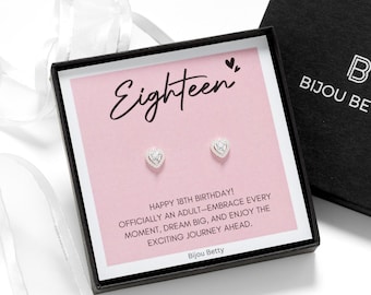 18th Birthday Sterling Silver CZ Heart Earrings Gift For Daughter, Sister or Friend