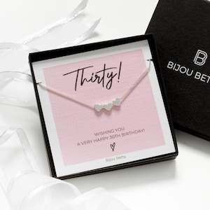 Collier 30e anniversaire en argent sterling, cadeau d'étape importante trois coeurs, fille