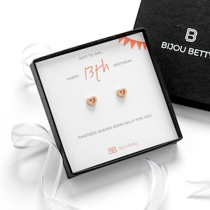 Cadeau de 13e anniversaire pour fille, soeur, nièce, amie - Bijoux délicats, clous d&#39;oreilles coeur, 13e cadeau pour elle, bijoux de 13e anniversaire