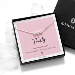 Cadeau 30e anniversaire en argent sterling avec 3 coeurs
