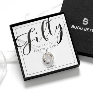 Sterling Silver 50th Birthday 5 Ring Necklace Gift for Her