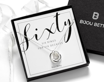 60th Birthday Silver Necklace, 60th Birthday Gift, 60th Gift For Her, 60th Birthday For Daughter,  60th For Friend, 60th Jewellery, 60 Gift