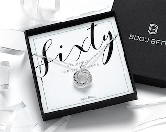 60th Birthday Necklace: Sterling Silver Six Ring Decades Gift