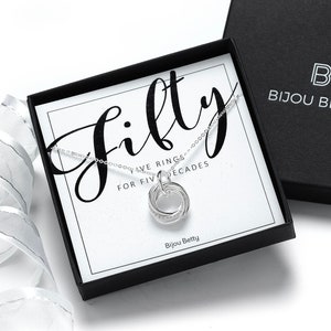 50th Birthday Sterling Silver 5-Ring Necklace Gift