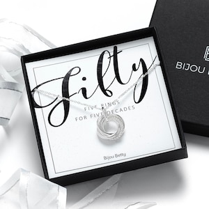 50th Birthday Necklace Sterling Silver 5 Rings Keepsake Jewellery