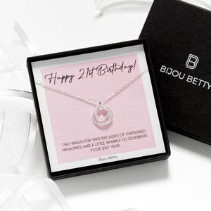 Collier et bague en argent sterling pour 21e anniversaire de naissance pour fille, soeur, amie, nièce, petite-fille