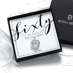 60th Birthday Necklace Sterling Silver Gift 6 Rings Keepsake