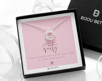 40th Birthday Sterling Silver Four-Ring Necklace – Gift
