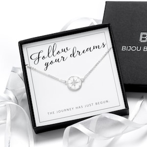 Sterling Silver Compass Necklace Travel Gift for Her
