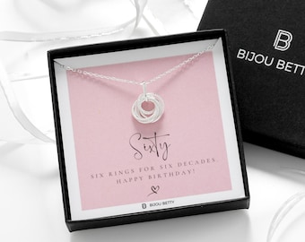 60th Birthday Sterling Silver Six-Ring Necklace – Gift