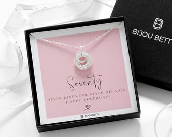 70th Birthday Sterling Silver Seven-Ring Decades Necklace – Gift