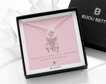 50th Birthday Sterling Silver Five-Ring Necklace – Gift