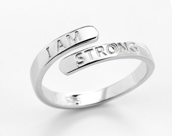 Sterling Silver Affirmation Ring, I Am Strong Ring, Adjustable Ring, Surviour Jewelry, Thumb Ring, Affirmation Jewellery, Motivational Ring