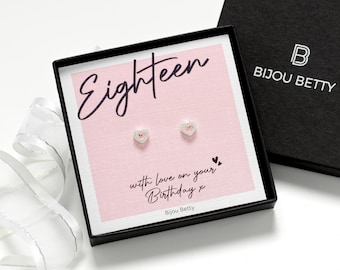 18th Birthday Earrings Gift for Her – Sterling Silver Heart Stud Earrings