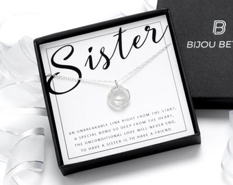 Sister Necklace Sterling Silver Gift Keepsake Circles CZ