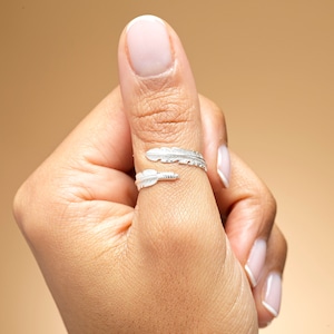 MANON JEWELRY feather pinky ring 3.5号 30 Sterling Feather Ring, Adjustable Feather Ring, Bird Feather