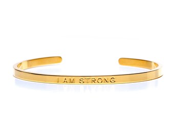 Je SUIS FORT, Bracelet affirmation manchette, manchette réglable, bijoux affirmation, bijoux de motivation, affirmation bracelet femme