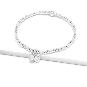Sterling Silver Love Heart Bracelet: Stretch Bead Design