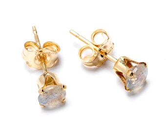 4mm Labradorite Gemstone Stud Earrings in Gold Filled Setting. Dainty Studs
