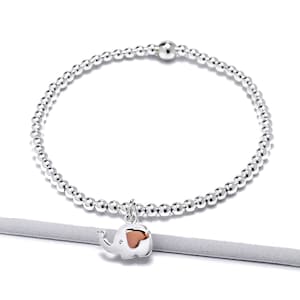 Sterling Silber Elefant Armband | Stretch-Perlenarmband | Symbolisches Schmuck Geschenk für Frauen | Glücksbringer | Sterling Silber Armband