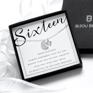 16th Birthday Sterling Silver Moon and Star Necklace Gift