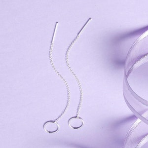 Sterling Silver Circle Threader Earrings - Edgy and Trendy