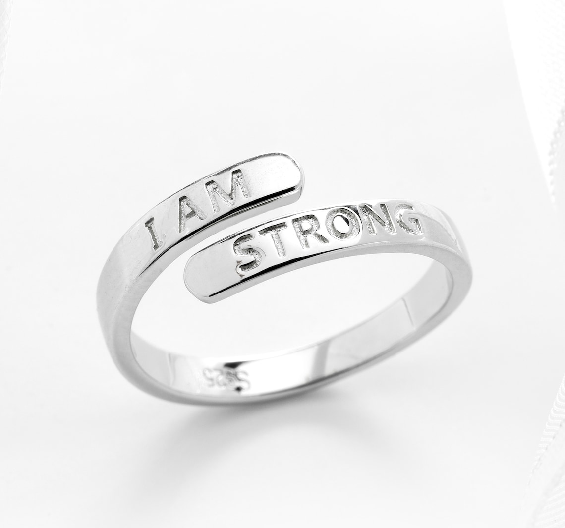 Sterling Silver Affirmation Ring I Am Strong Ring Adjustable Etsy