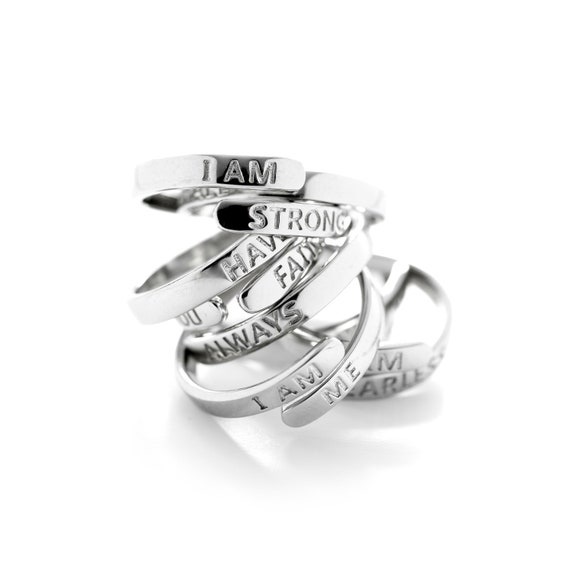 Sterling Silver Affirmation Ring I Am Strong Ring Adjustable