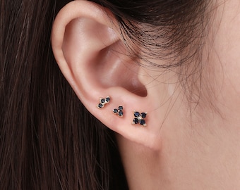 Tiny cz stud earrings - Dainty Minimalist earrings  -  (PAIR) - Black Stud, Tiny CZ stud, CZ earrings, Delicate earrings, Dainty earrings