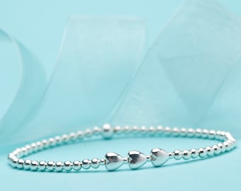 Sterling Silver Heart Bead Bracelet: Stacking Ball Bracelet