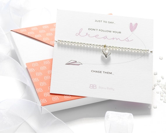 Follow Your Dreams Bracelet Solid Sterling Silver Heart Charm