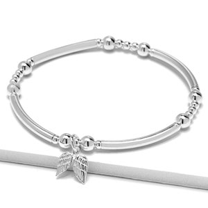 Guardian Angel Wing Bracelet - Sterling Silver Stretch Bead Bracelet