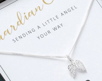 Guardian Angel Wings Necklace Sterling Silver Jewellery For Women Girls, Angel Necklace, Gift for Loss, Friendship Necklace.