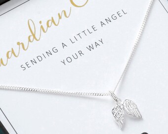 Guardian Angel Wings Necklace Sterling Silver Jewellery For Women Girls, Angel Necklace, Gift for Loss, Friendship Necklace.