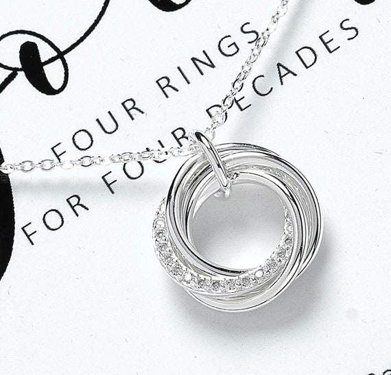 40th Birthday Gift  Silver Necklace 4 Ring Keepsake for Her