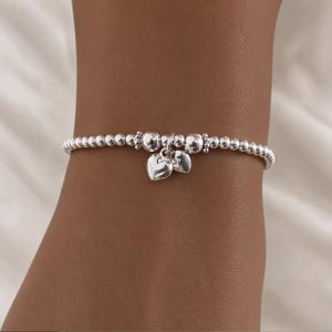 Silver Heart Bead Bracelet | Bridesmaids, Daughters, Mums, Sisters Gift | Birthday, Christmas, Wedding | Stacking Bracelet