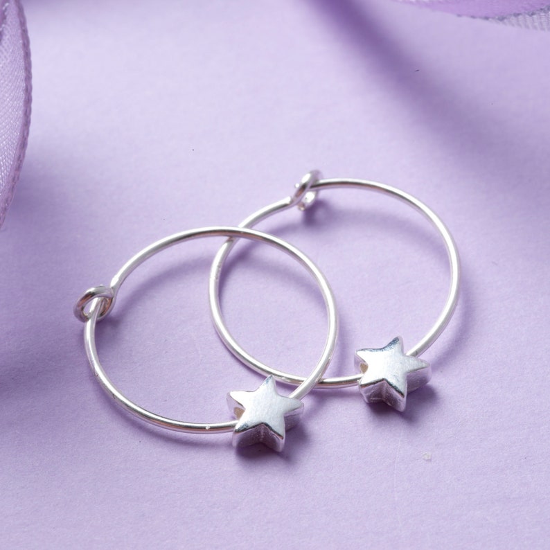 Silver Hoop Earrings/sterling Silver Star Earrings/silver Hoop Etsy