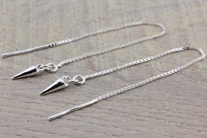 Silver Long Thread Earrings Long Spike Dangle Earrings Bohemian Jewellery Long Spike Threader Earrings Silver Spike Threader Earrings