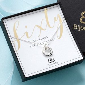 Collier en argent 60e anniversaire, cadeau 60e anniversaire, cadeau 60e pour elle, 60e anniversaire pour fille, 60e pour amie, 60e bijoux, 60e cadeau