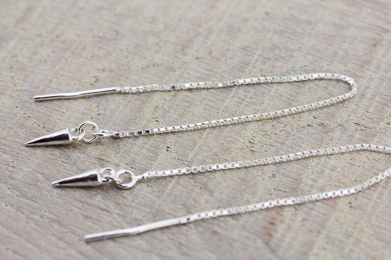 Silver Long Thread Earrings Long Spike Dangle Earrings Bohemian Jewellery Long Spike Threader Earrings Silver Spike Threader Earrings