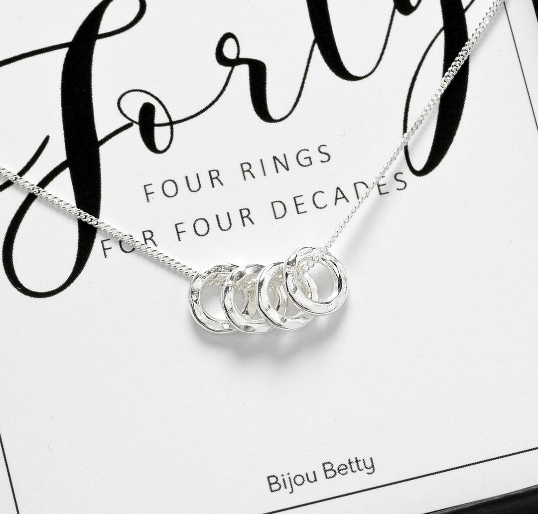 40th Birthday Necklace: Sterling Silver Four Ring Decades Gift