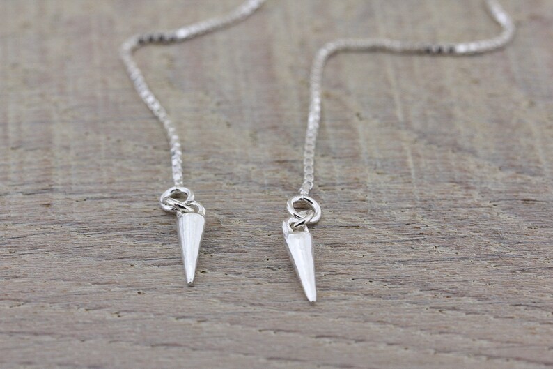 Silver Long Thread Earrings Long Spike Dangle Earrings Bohemian Jewellery Long Spike Threader Earrings Silver Spike Threader Earrings