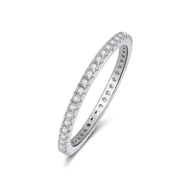 Dainty Thin 1.5 mm CZ Cubic Zirconia Minimalist Band Ring 925 Sterling Silver Stackable Eternity Bridal Wedding Anniversary Ring image 2