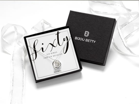60th Birthday Necklace Sterling Silver 6 Ring Gift for Her Decades Jewellery For Mum Daughter Sister