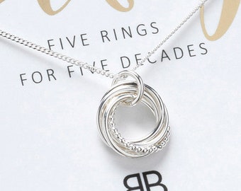 50th Birthday Gift for Her, 50th Birthday Gifts For Women, Inspirational Gift Girlfriend Gift, 5 Rings For 5 Decades, 5 Ring Necklace